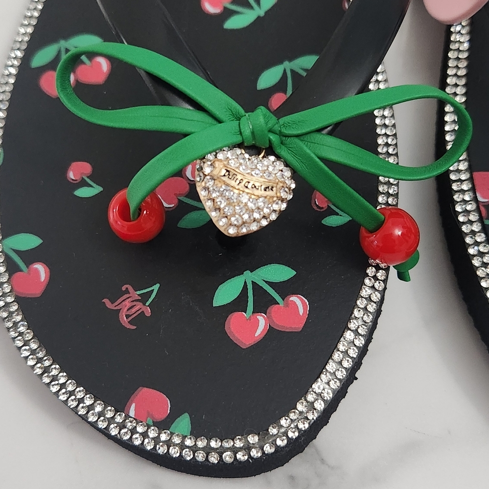 Juicy Couture Cherry Flip Flops with Rhinestone Trim  Size 9 (38/39) - Picture 8 of 14